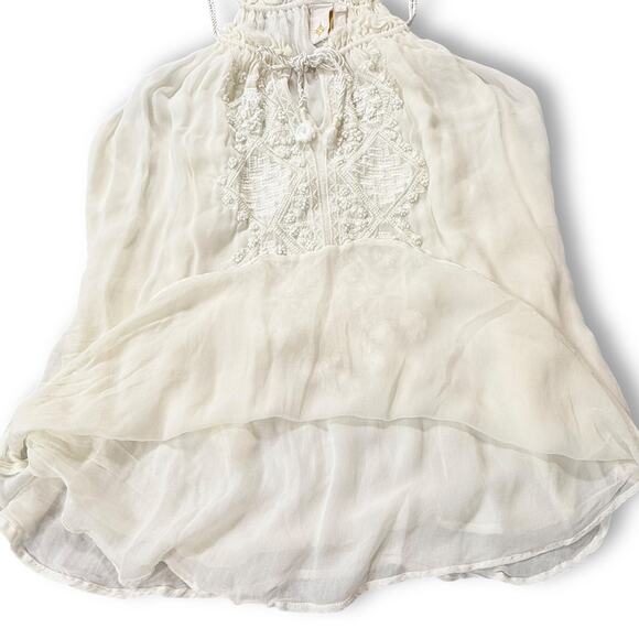 Andree DeLair‎ Anthropologie Embroidered Tunic Tassel Ethereal Boho Halter Top L - Picture 8 of 9